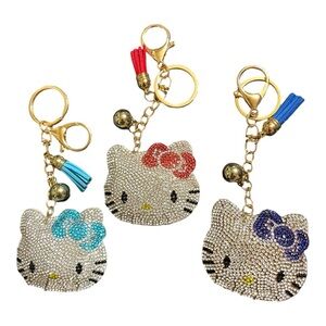 Hello Kitty Rhinestone Keychain with Tassel - Sparkling & Stylish!